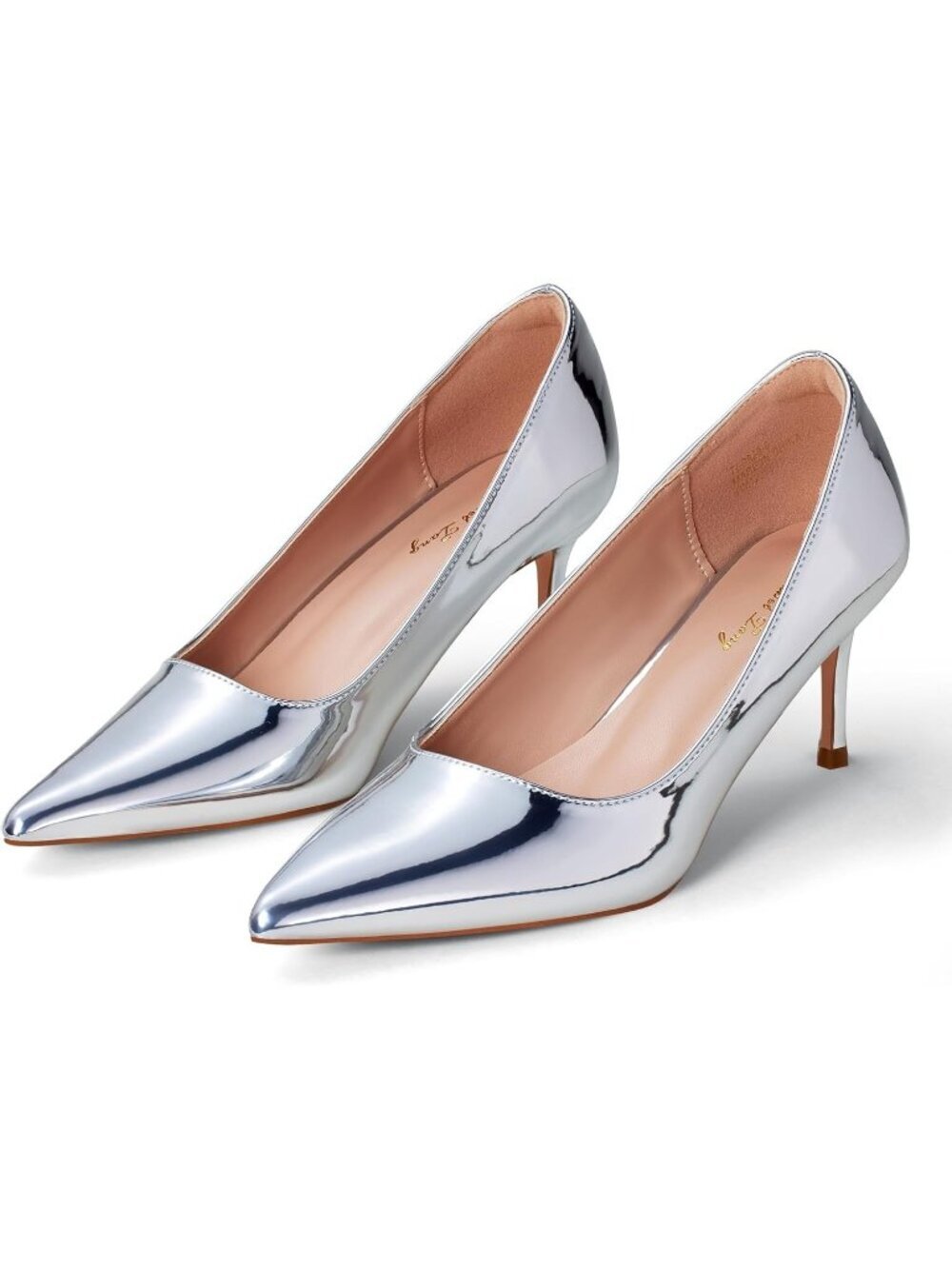 Women's Silver Tang Kitten Heel Pumps 2.4 Inch Pointed Toe Sexy Dressy Shoes